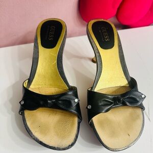 GUESS Black Bow Slide Heels with Gold Insole